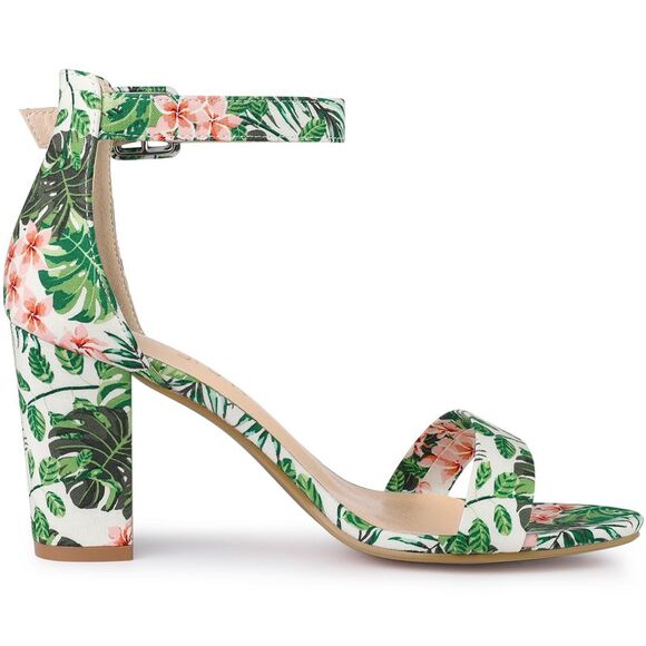 Open Toe Block Heel Printed Ankle Strap Green Sandals - Picture 6 of 6